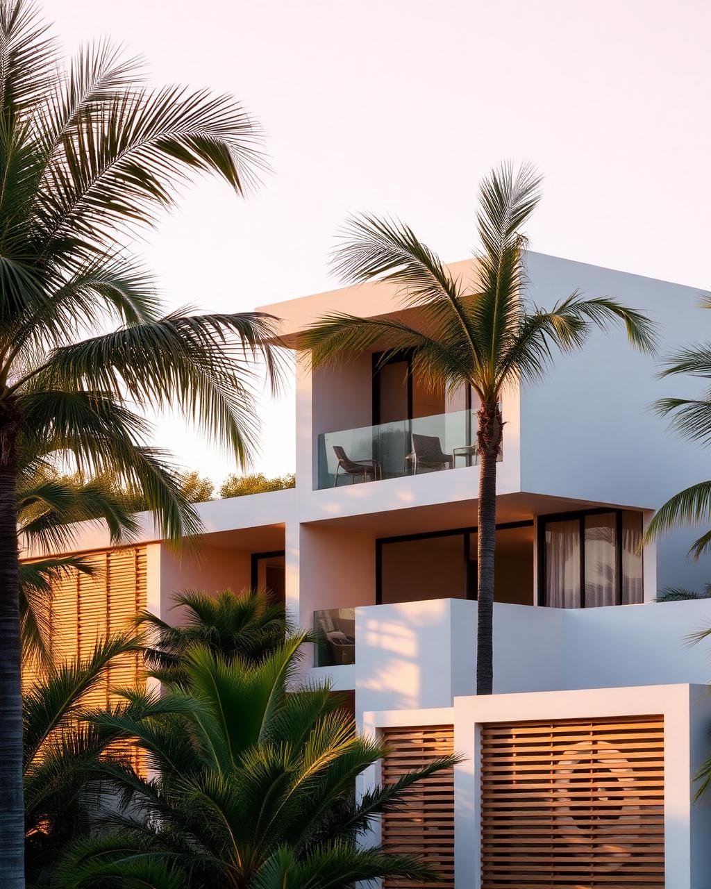 Modern Kerala home in daylight framed by palm fronds